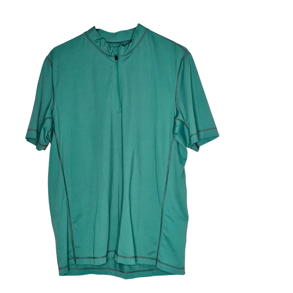 Lands End Quarter Zip Short Sleeve Rash Guard Athletic Shirt Women's L Swimsuit
